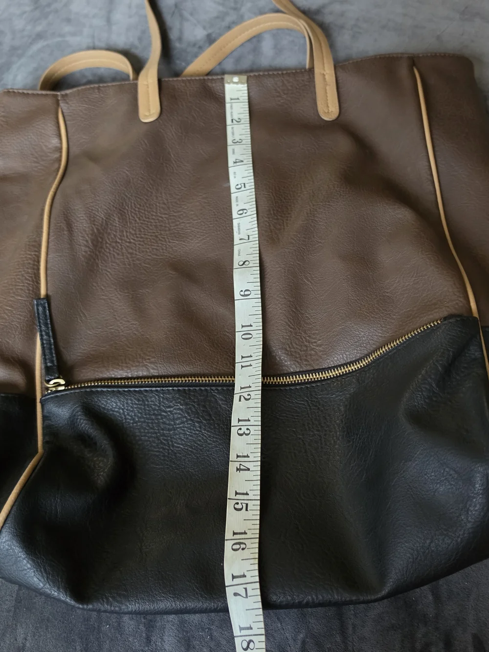 Merona Brown and Black Two-Tone Tote with Tan Trim